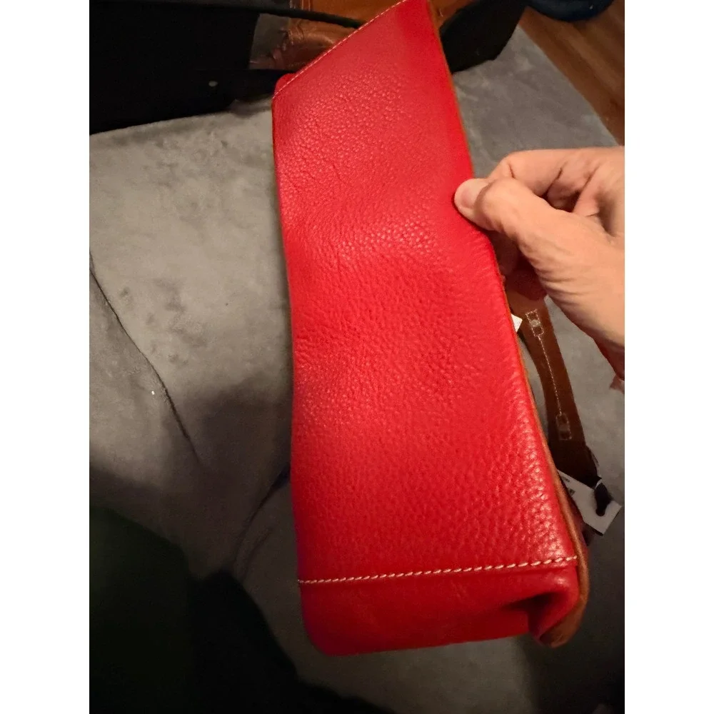Dooney & Bourke Women Hobo Bag Red Pebbled Leather Harrison Zip Top Shoulder Bag